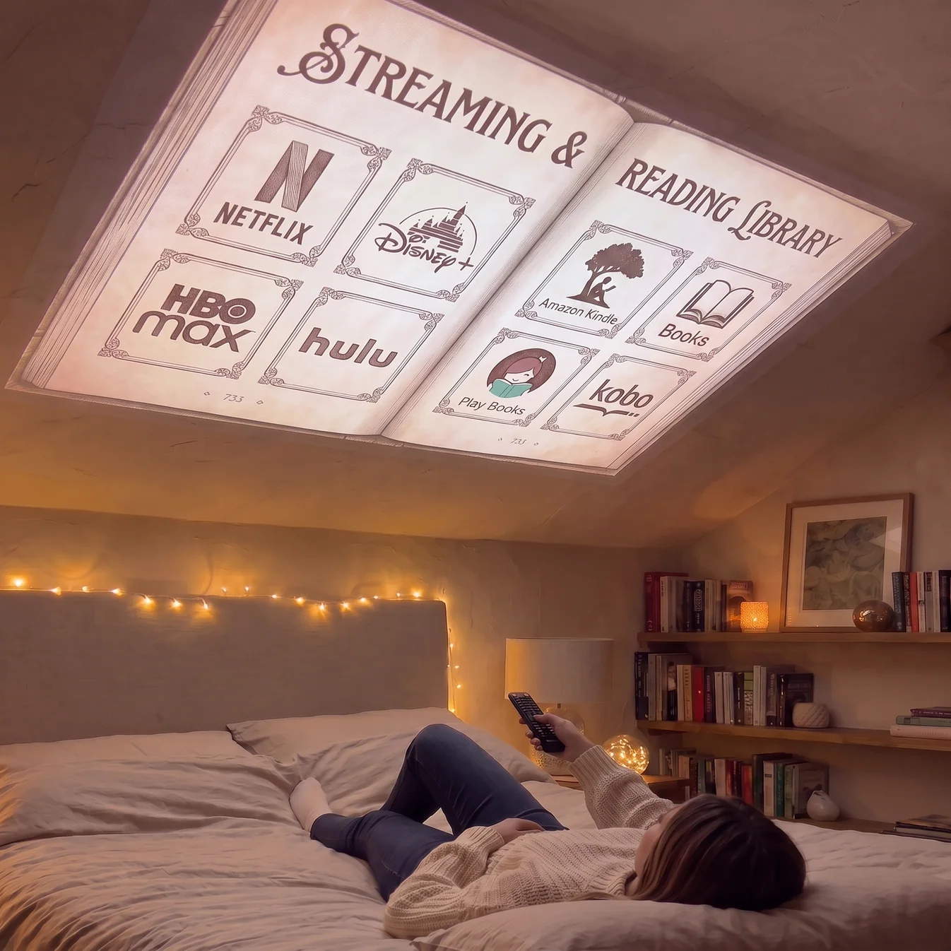 Cozy Bedroom Story Projector: Immersive Streaming & Reading Experience